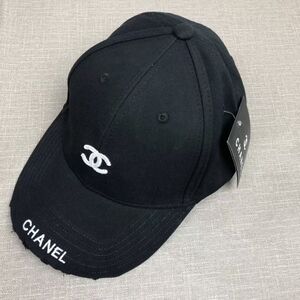 Chanel Brim Logo Black Cotton Baseball Cap